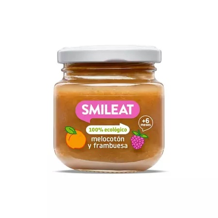 Piure Bio din piersici si zmeura +6 luni, 130 g – Smileat