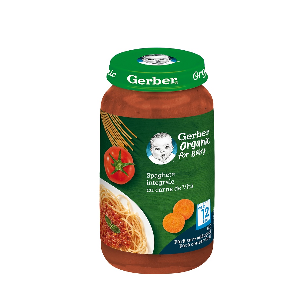 Piure bio din spaghete integrale cu carne de vita Gerber – 250 g