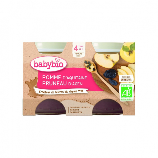 Piure de mere si prune uscate, 2 x 130g, BabyBio