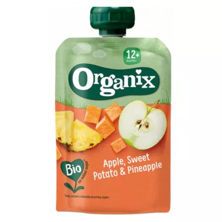 Piure din mere, cartof dulce si ananas bio, +12 luni, 100g, Organix