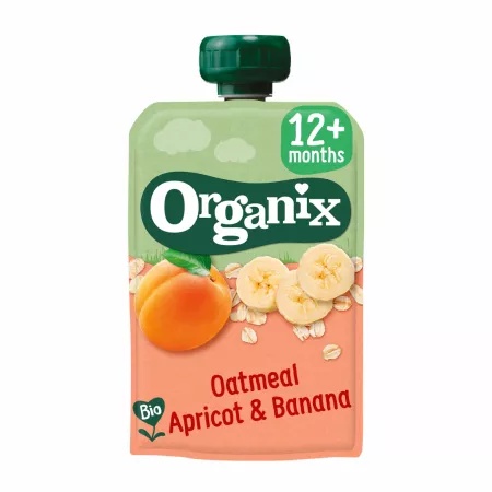 Piure din ovaz, caise si banane bio, +12 luni, 100g, Organix