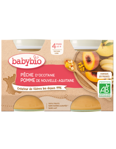 Piure din piersici si mere Bio, 2 x 130g, BabyBio