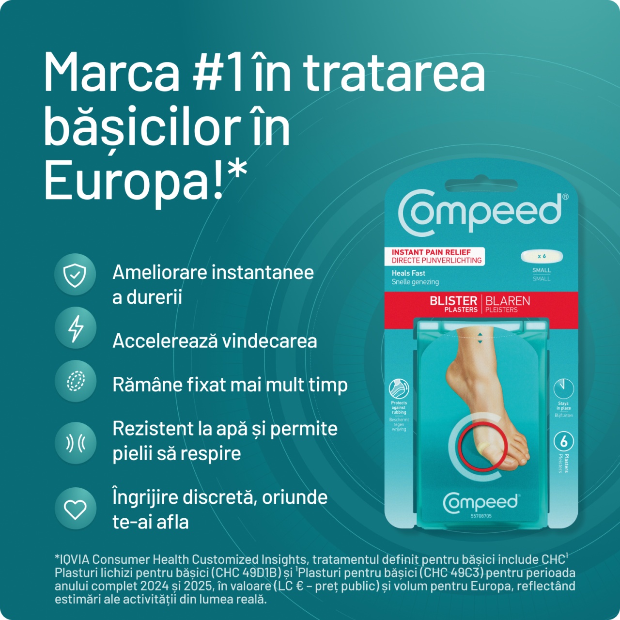 Plasturi mici pentru bășici, 6 bucati, Compeed