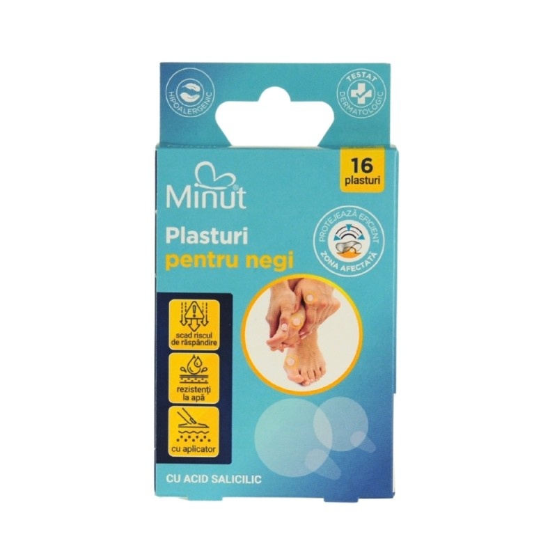 Plasturi negi cu acid salicilic, 16 bucăți, Minut