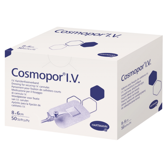 Plasturi sterili pentru fixarea branulelor Cosmopor I.V., 8 x 6 cm, Hartmann | 50 bucati