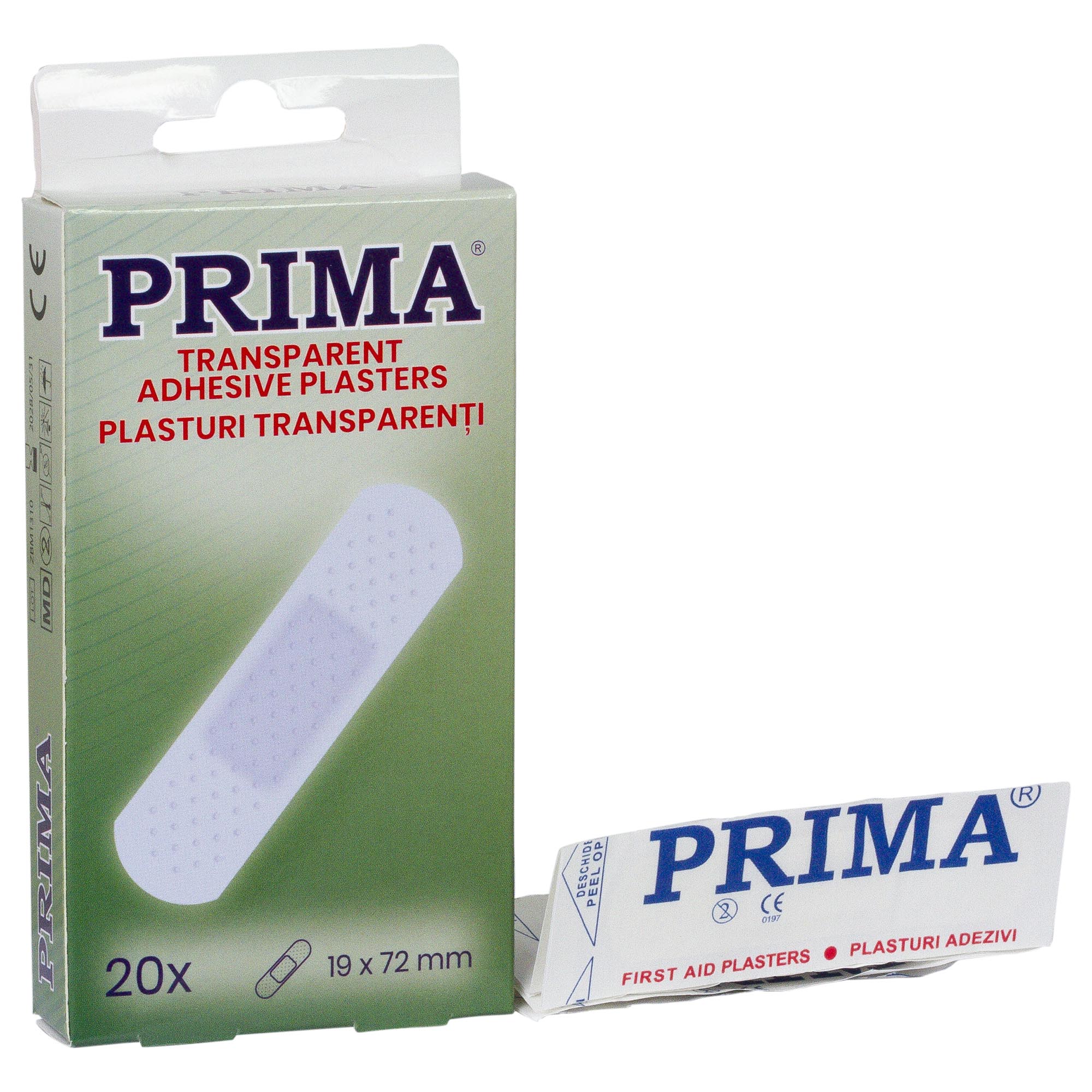 Plasturi transparenti PRIMA, 19x72 mm, 20 bucati, pachet compact