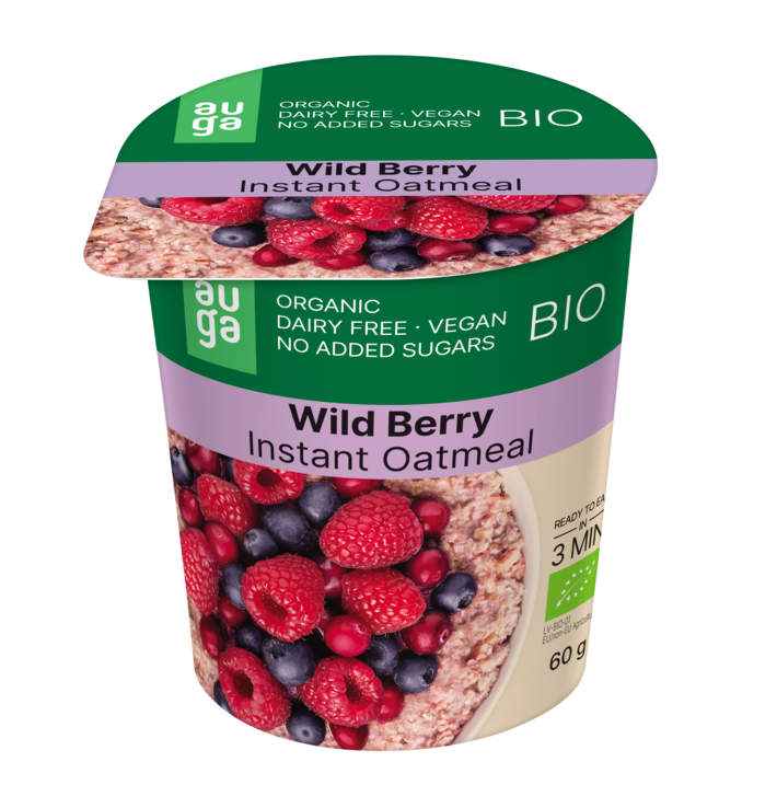 Porridge din ovaz integral cu fructe de padure Bio, 60g, Auga