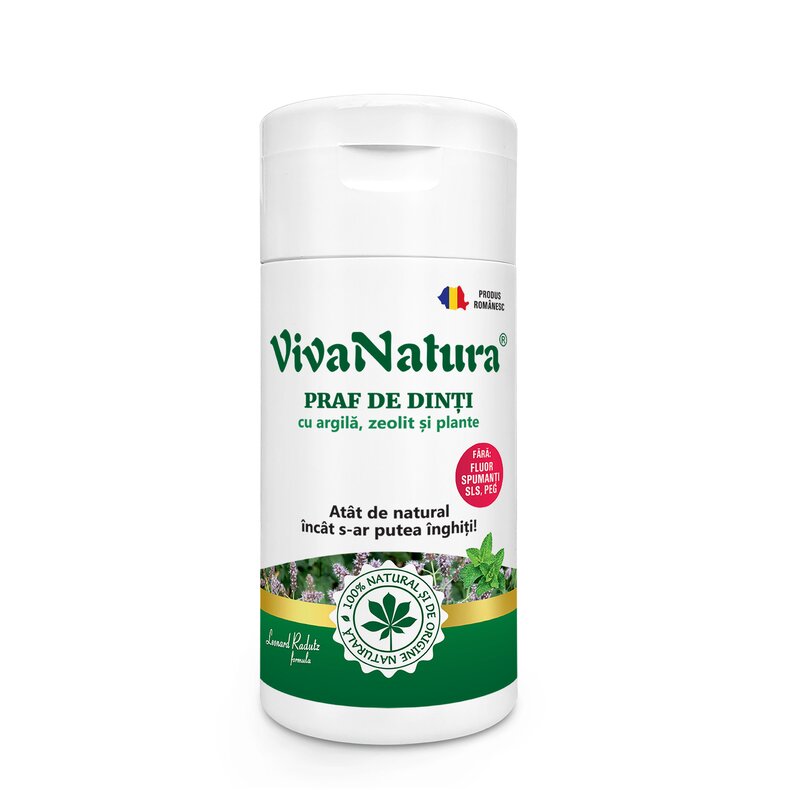 Praf de dinti 100% natural cu argila, plante si zeolit, 75g - Leonard Radutz formula - VivaNatura