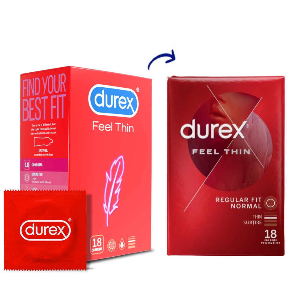 Prezervative Feel Thin, 18 bucati, Durex