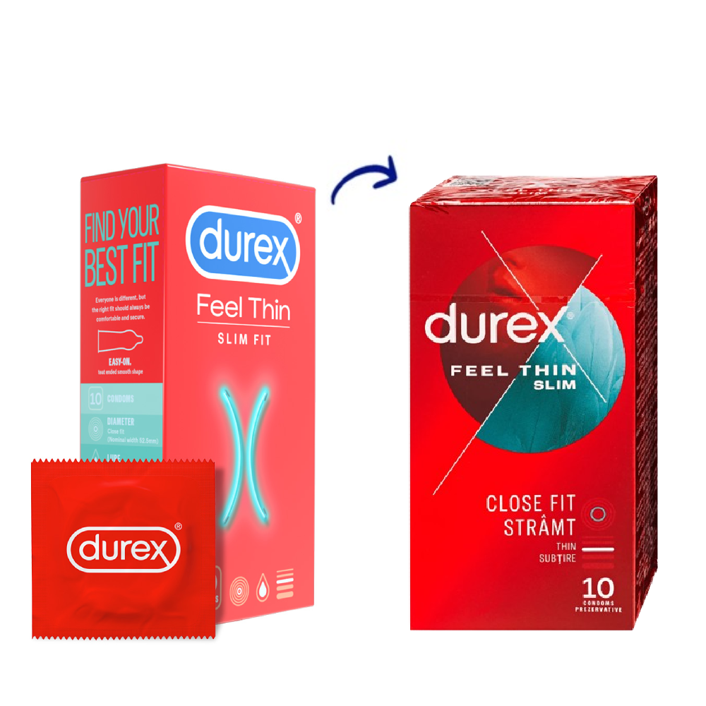 Prezervative Feel Thin Slim Fit, 10 bucati, Durex
