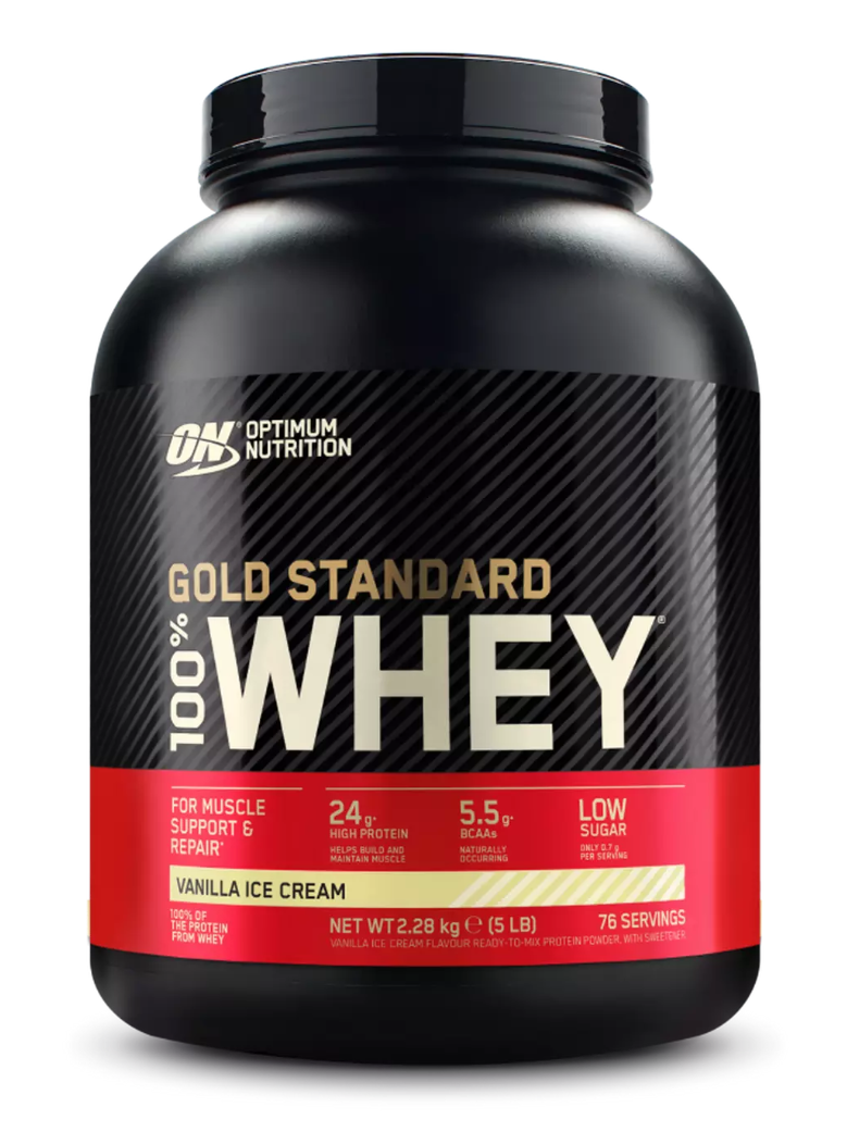 Proteine din zer 100% Whey Gold Standard cu aroma de vanilie, 2.28kg, Optimum Nutrition