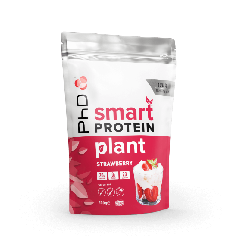 Pudra de proteine vegetale cu aroma de capsuni si frisca Smart Protein Plant, 500g, PhD