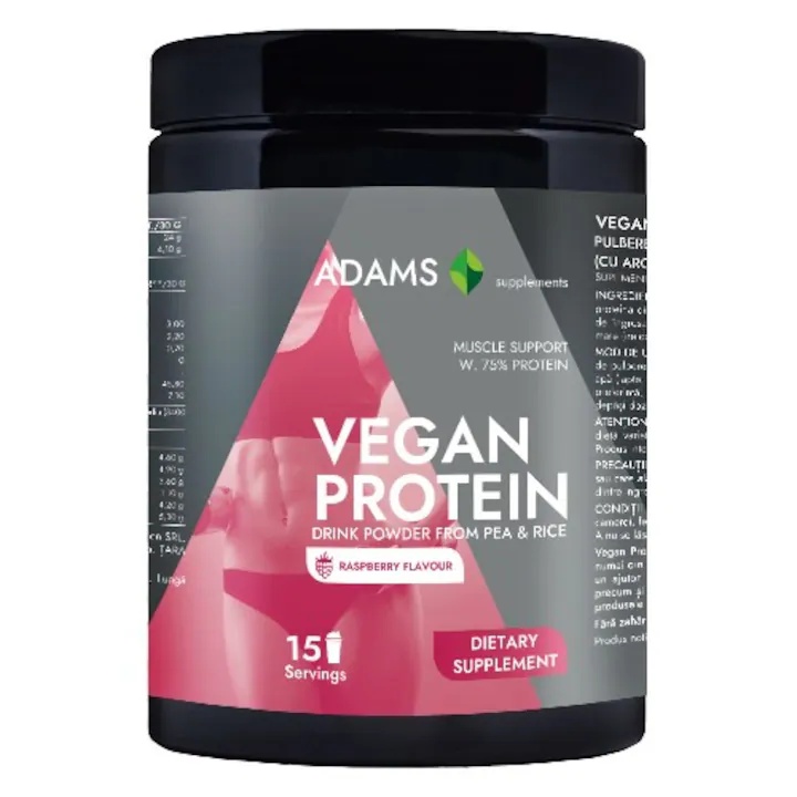 Pulbere proteica vegetala cu aroma de zmeura, 454g, Adams