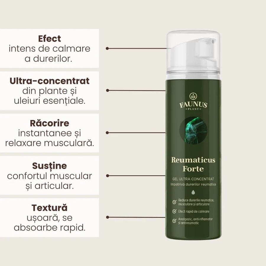Reumaticus Forte - Gel 150ml. Formulă ultra-concentrată din plante medicinale și uleiuri esențiale pentru calmarea durerilor articulare și musculare intense - poza 3