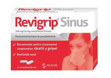 Revigrip Sinus, 500mg/30mg, 20 comprimate filmate, Solacium Pharma