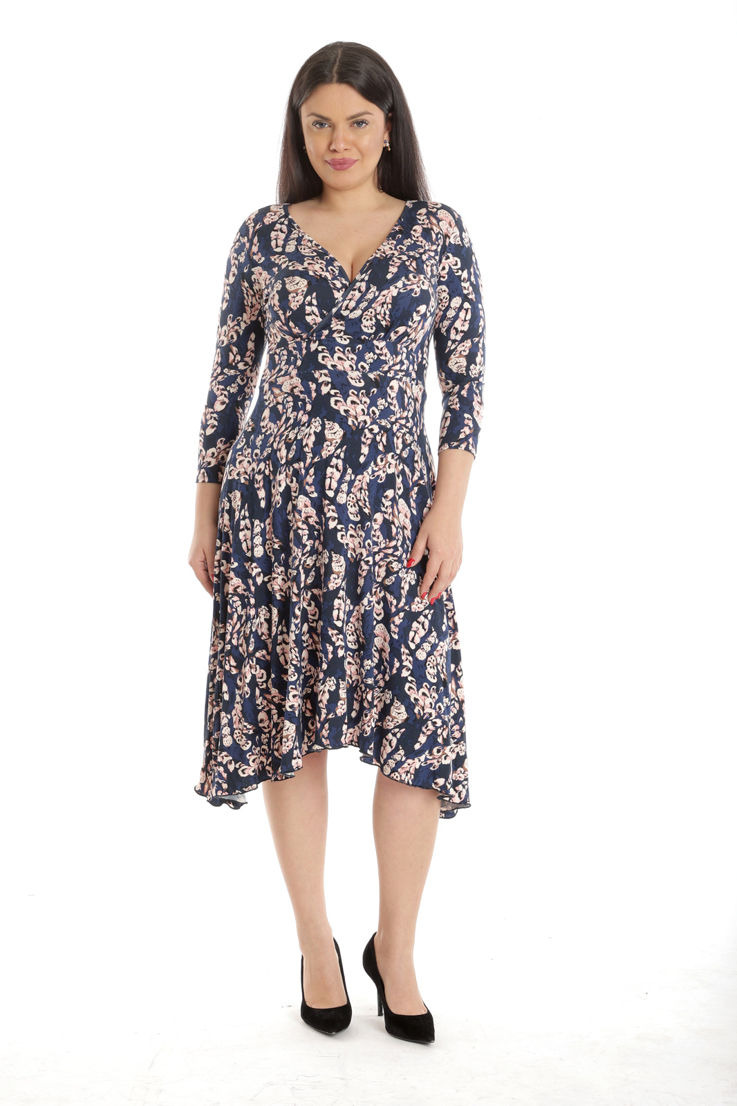 Rochie petrecuta si colturi CP23011 bleumarin floral, Cesy | marimea L