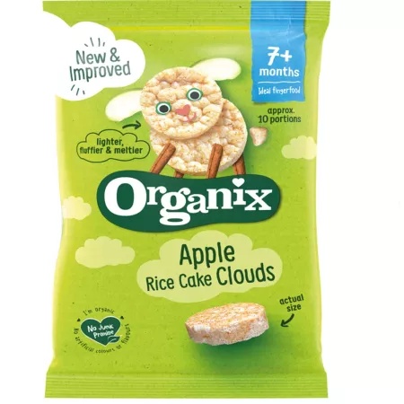 Rondele din orez cu mere bio, +7 luni, 40g, Organix