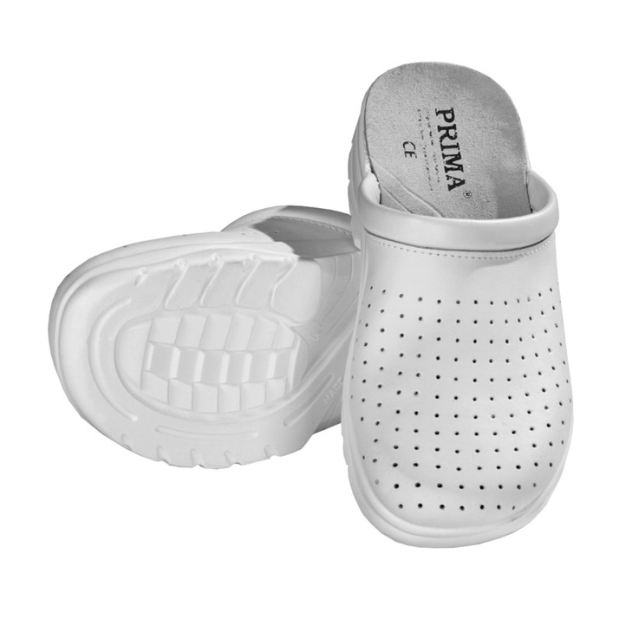 Saboti albi piele, perforati, talpa antiderapanta, marime 38