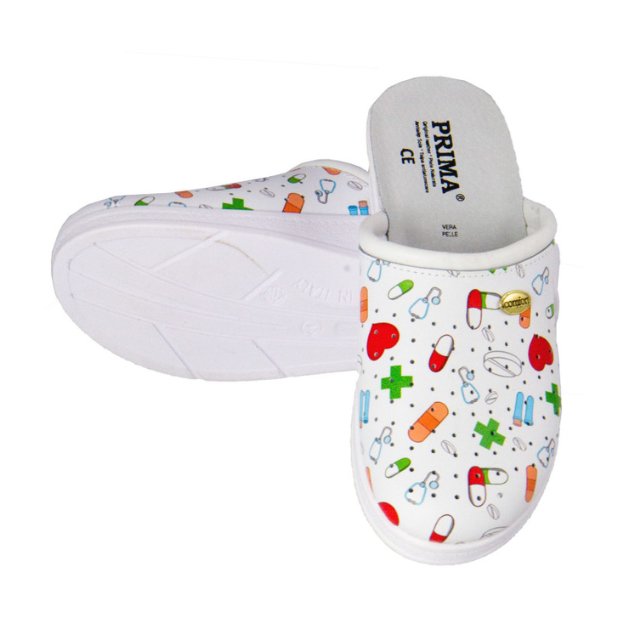 Saboti din piele PRIMA, design medical cu pastilute, marime 36