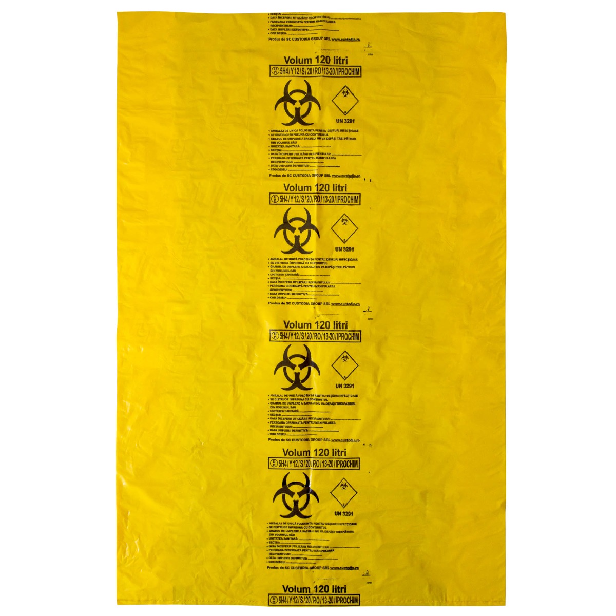 Saci galbeni pericol biologic 120L BIOHAZARD ADR, 50 microni, 50 bucati - saci deseuri medicale certificati