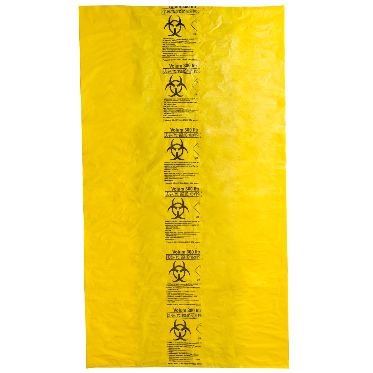 Saci galbeni pericol biologic 300L BIOHAZARD ADR, 60 microni, 50 bucati - saci deseuri medicale certificati