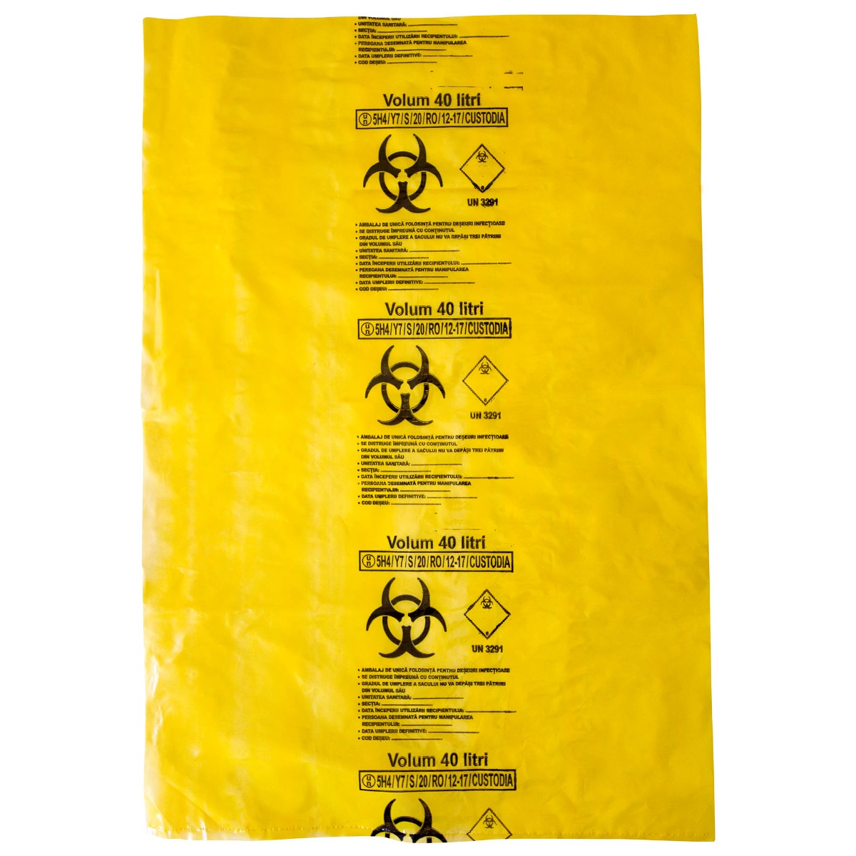 Saci galbeni pericol biologic 40L BIOHAZARD ADR, 50 microni, 50 bucati - saci deseuri medicale certificati