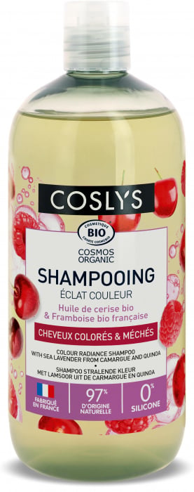 Sampon bio pentru ingrijire par vopsit cu Ulei de Cirese si Otet de Zmeura, 500ml, Coslys