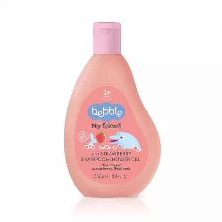 Sampon si gel de dus 2 in1 My Friend cu aroma de capsuni +12l, 250ml, Bebble