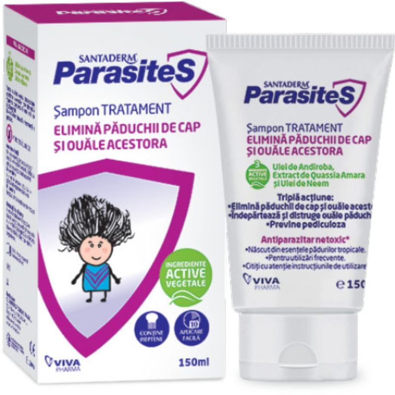 Sampon tratament pentru paduchi Santaderm Parasites, Viva Pharma | 150 ml