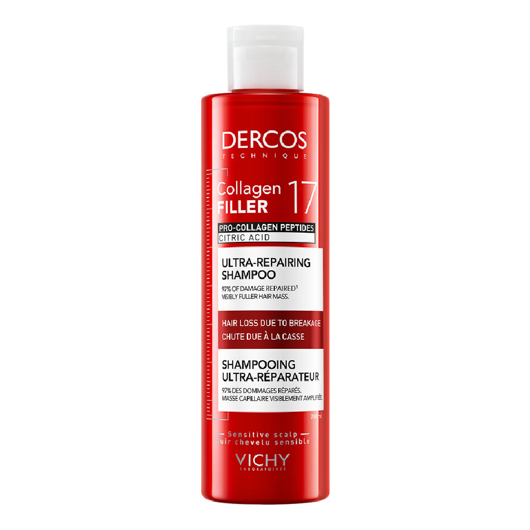 Sampon ultra-reparator pentru par deteriorat si fragil Dercos Collagen 17 Filler, 200 ml, Vichy