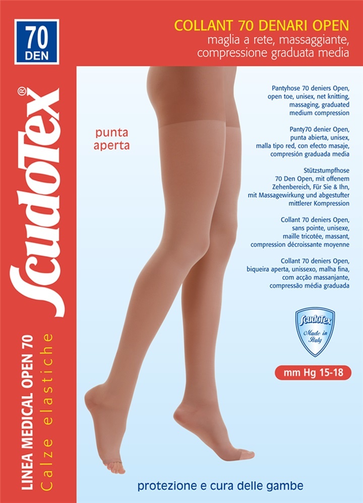 Scudotex 822 Ciorapi compresivi pantaloni, varf deschis, compresie medie 70 DEN, Daino, marimea 5-XL