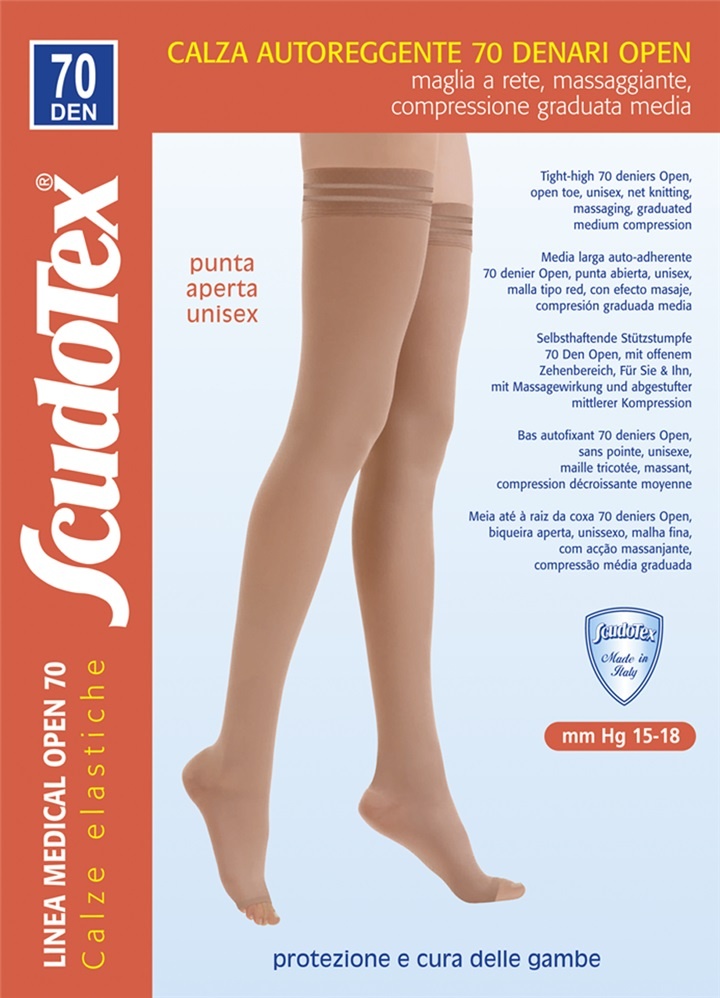 Scudotex 823 Ciorapi medicali coapsa, varf deschis, compresie medie 70 DEN, Daino, marimea 3-M