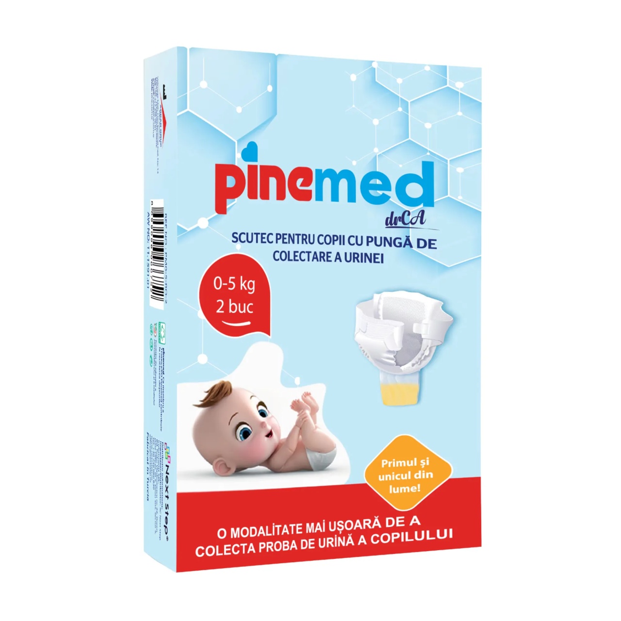 Scutec pentru copii cu punga de colectare urina Pine Med, marime S, 0-5kg, 2 bucati, Next Step
