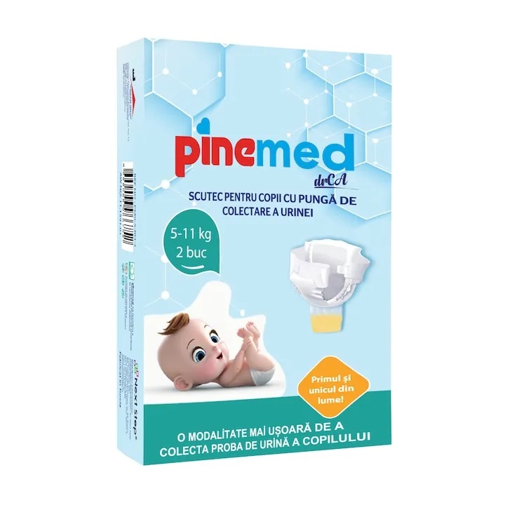 Scutec pentru copii cu punga de colectare urina PineMed, marimea M, 5-11kg, 2 bucati, Next Step