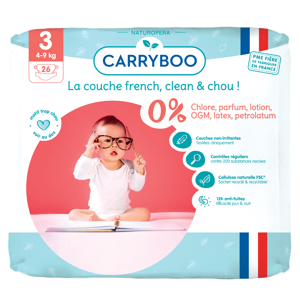 Scutece bio hipoalergenice 4-9kg marimea 3, 26 bucati, Carryboo