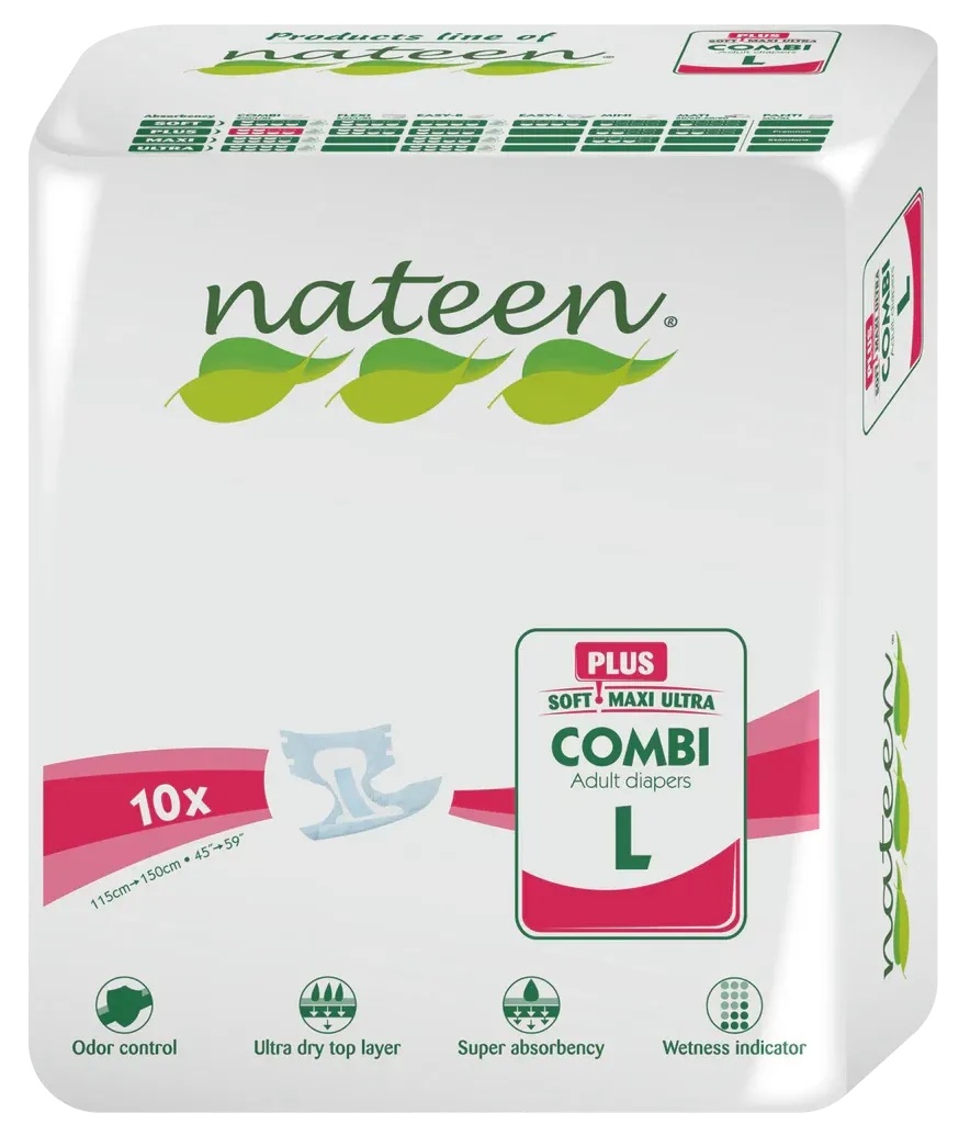 Scutece biodegradabile pentru adulti Combi Plus L, 10 bucati, Nateen