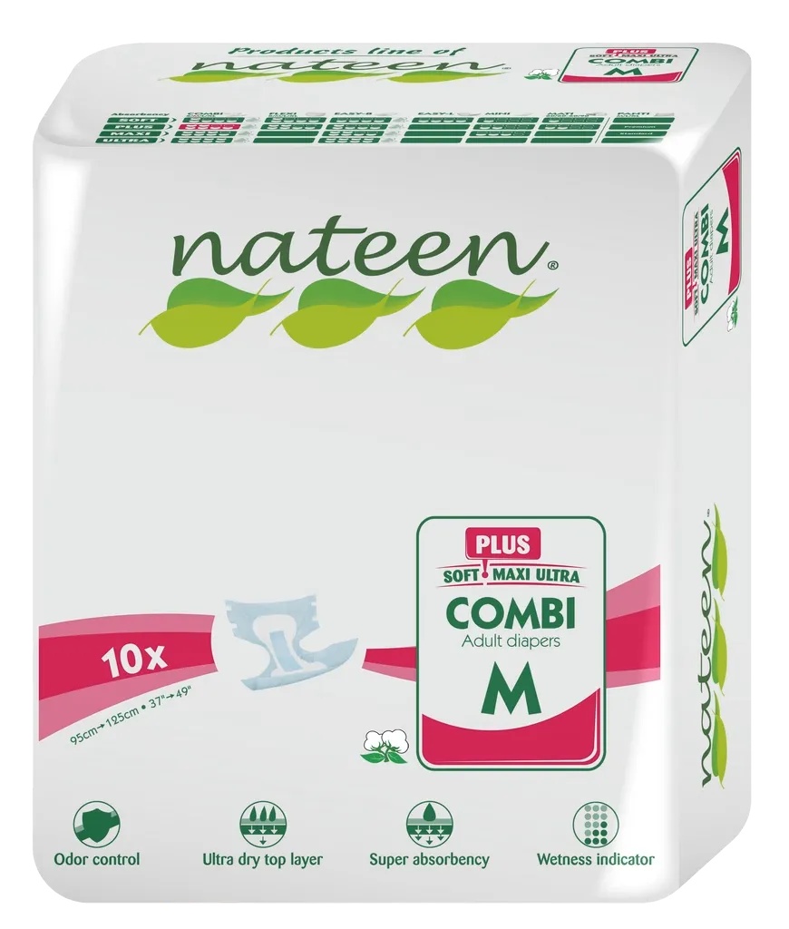 Scutece biodegradabile pentru adulti Combi Plus M, 10 bucati, Nateen