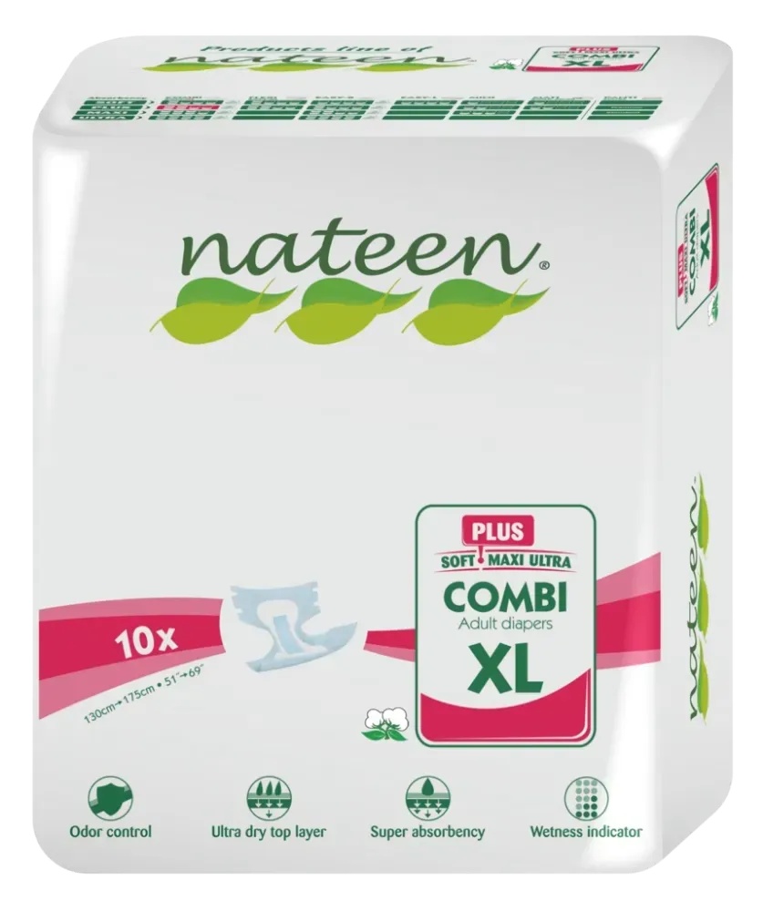 Scutece biodegradabile pentru adulti Combi Plus XL, 10 bucati, Nateen