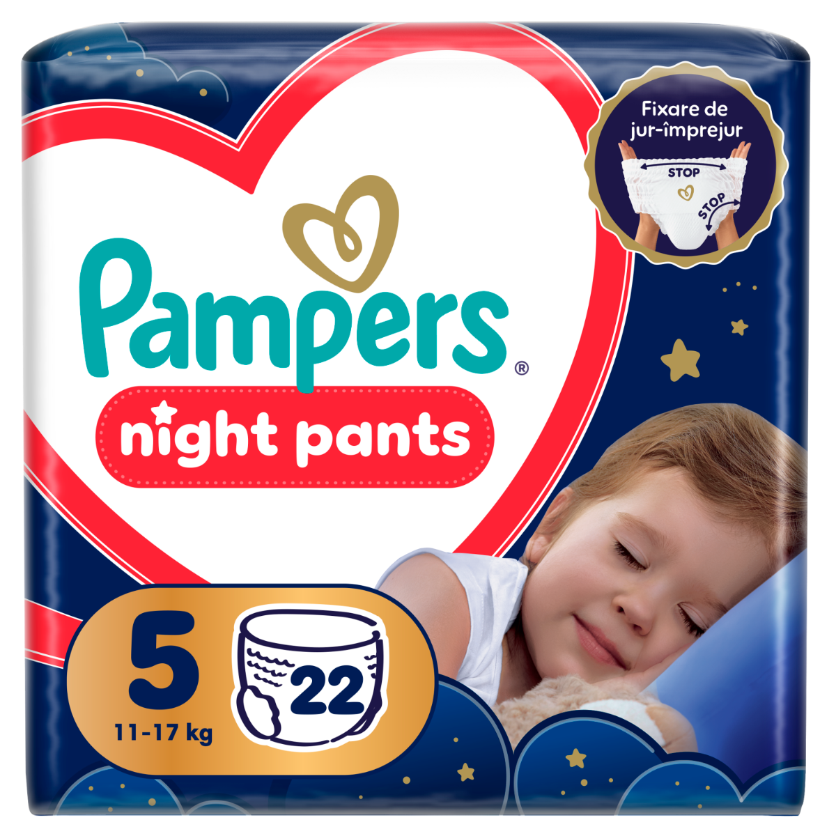 Scutece-chilotel de noapte Night Pants Marimea 5 pentru 12-17 kg, 22 bucati, Pampers