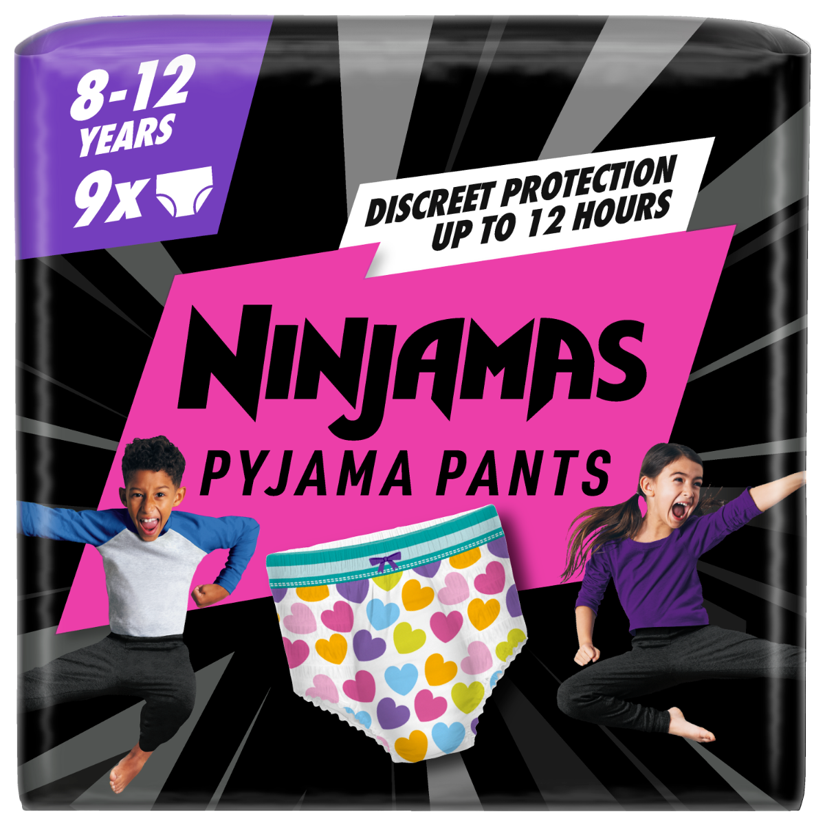 Scutece-chilotel de noapte pentru fetite 8-12 ani 27-43kg, 9 bucati, Ninjamas