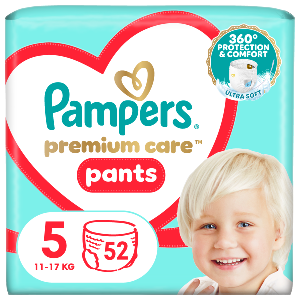 Scutece chilotel Premium Care Pants Mega Box Marimea 5 12-17 kg, 52 buc, Pampers