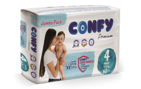 Scutece copii pentru 7 - 14kg Nr.4 Premium Maxi, 60 bucati, Confy