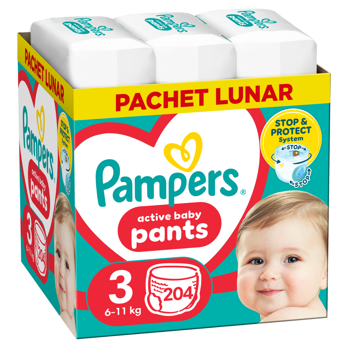 Scutece Pants Stop&Protect XXL Box Nr.3 pentru 6-11 kg, 204 bucati, Pampers