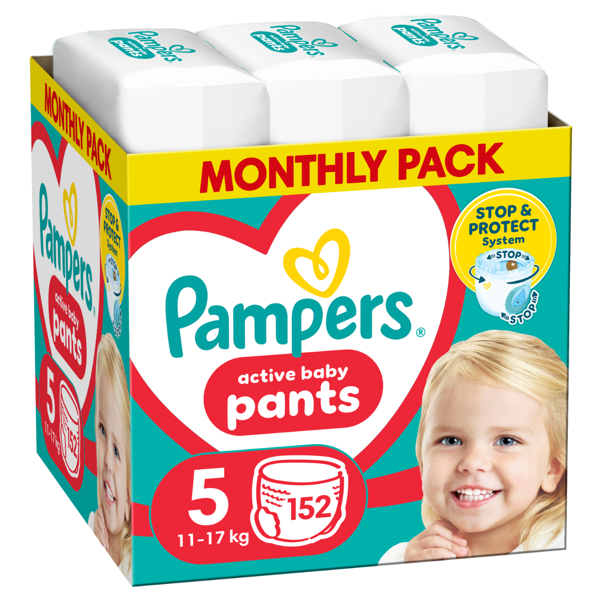 Scutece Pants Stop&Protect XXL Box Nr.5 pentu 11-17 kg, 152 bucati, Pampers