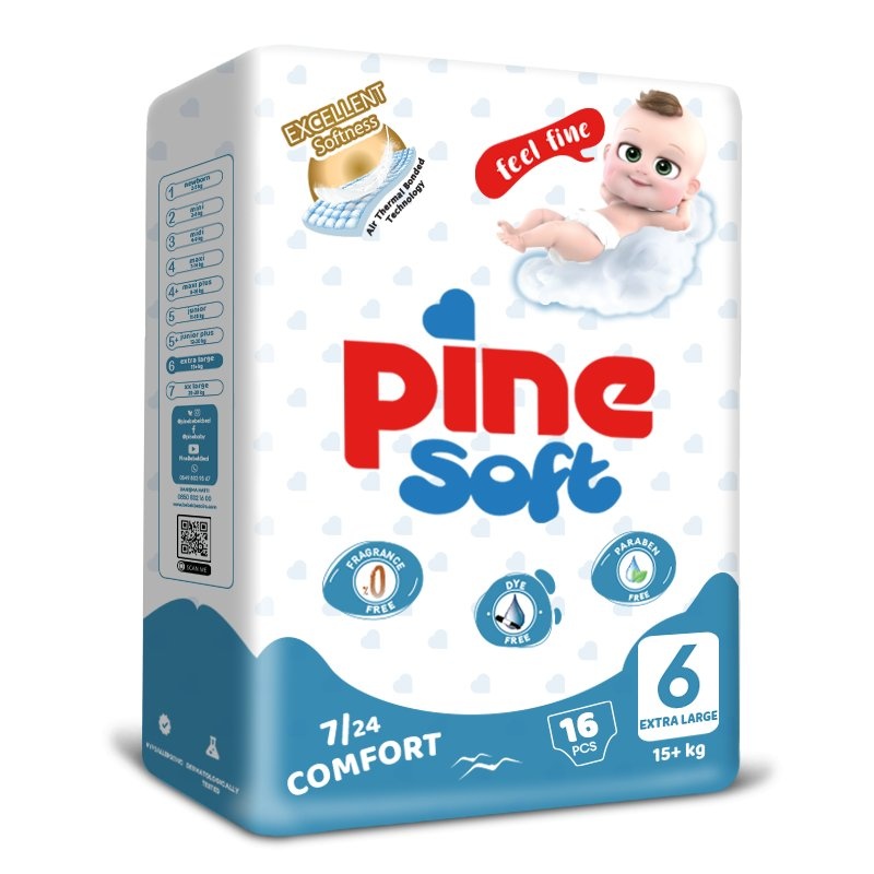 Scutece pentru bebelusi Extra Large nr. 6 +15kg, 16 bucati, Pine Soft
