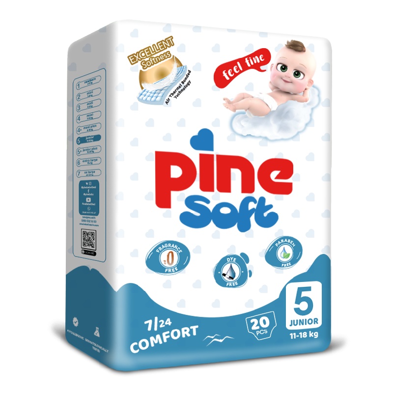 Scutece pentru bebelusi Junior nr. 5, 11-18kg, 20 bucati, Pine Soft