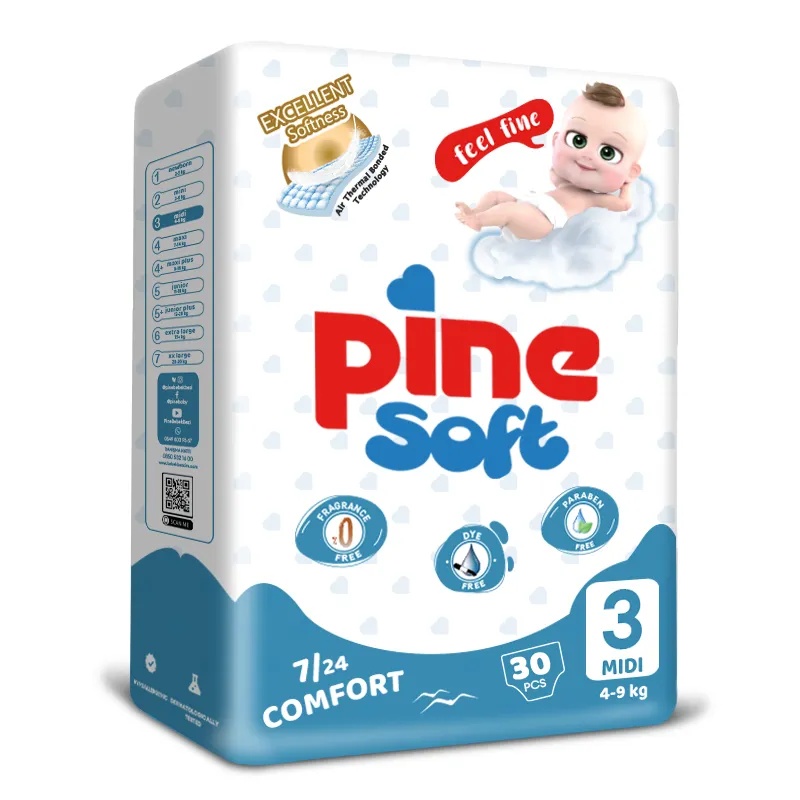 Scutece pentru bebelusi Midi nr. 3, 4-9kg, 30 bucati, Pine Soft