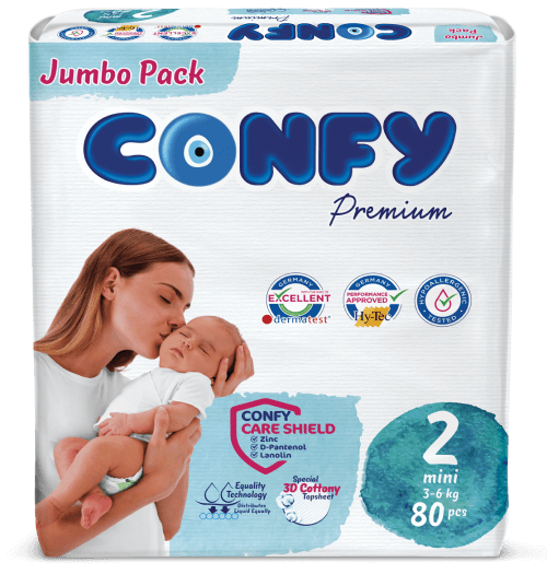 Scutece pentru copii Jumbo Premium Mini Nr.2 pentru 3 – 6Kg, 80 bucati, Confy