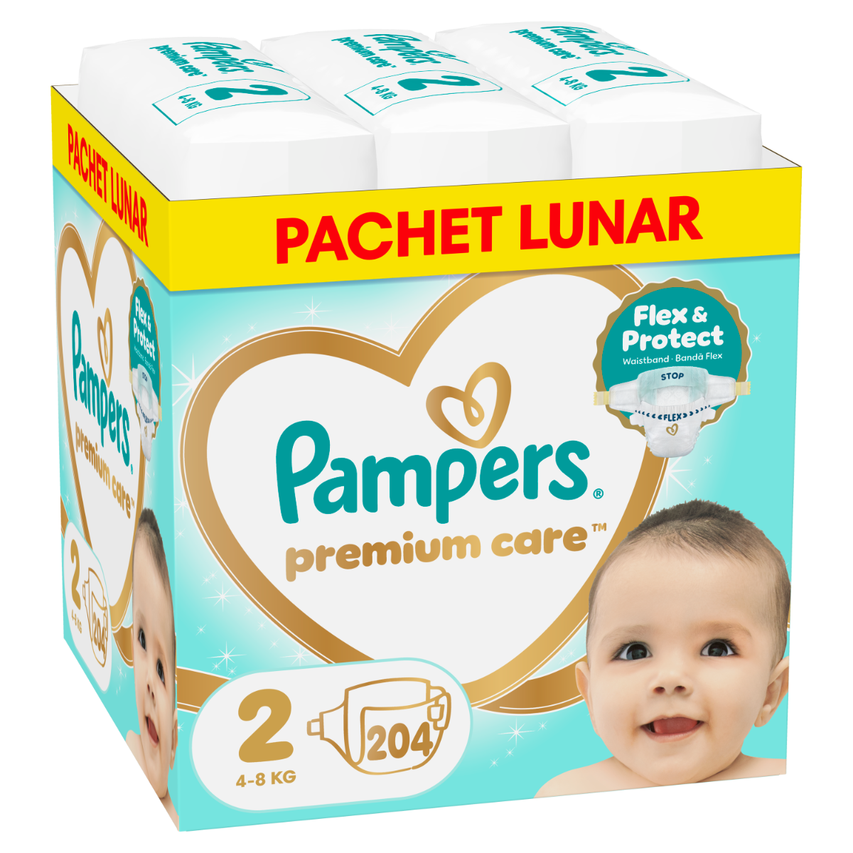 Scutece Premium Care Marimea 2 pentru 4-8 kg, 204 bucati, Pampers