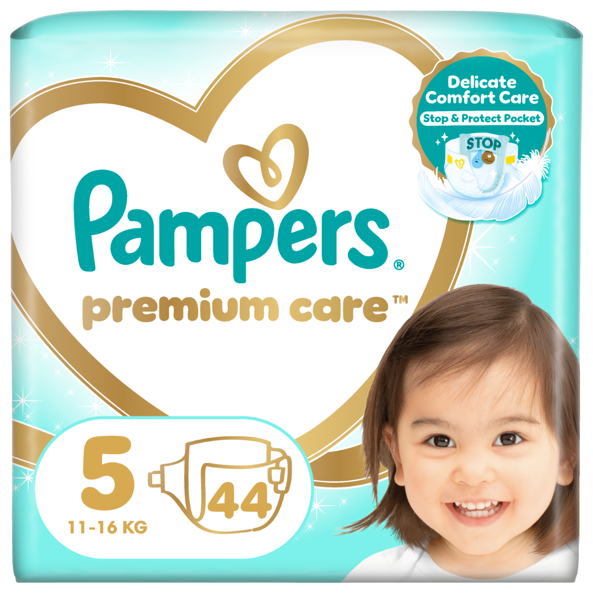 Scutece Premium Care Nr.5 11-16kg, 44 bucati, Pampers
